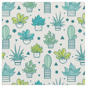 Tecido Teste padrão verde & azul do Succulent da aguarel