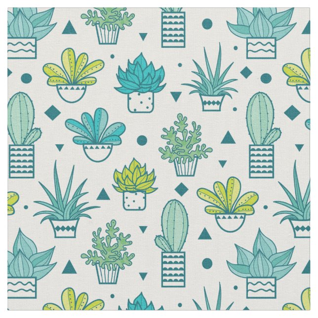Tecido Teste padrão verde & azul do Succulent da aguarela (Detalhe)