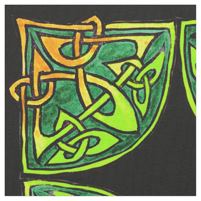 Tecido Teste padrão verde celta desenhado mão do azulejo (Detalhe)