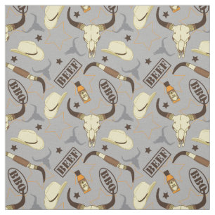 Tecido Texas Longhorn Skulls and Stetsons CHURRASCO paten