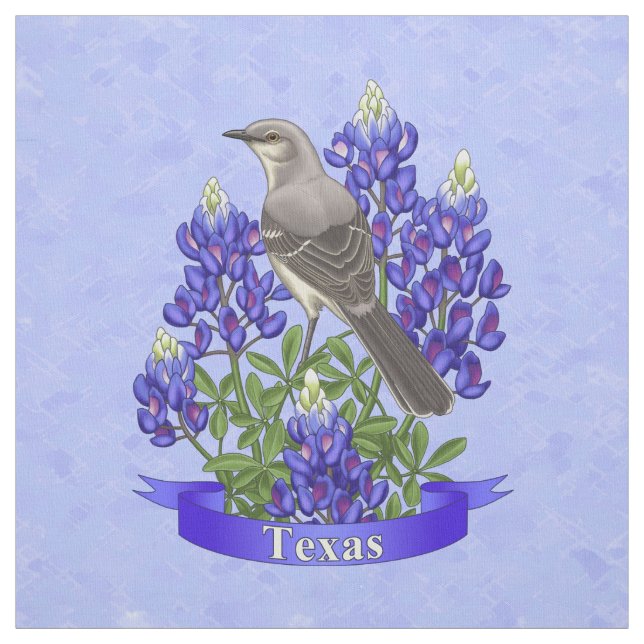 Tecido Texas State Mockingbird & Bluebonnet Flower (Modelo)