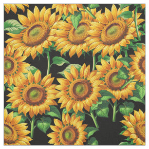 Tecido Têxtil De Algodão Floral De Girassol Negro