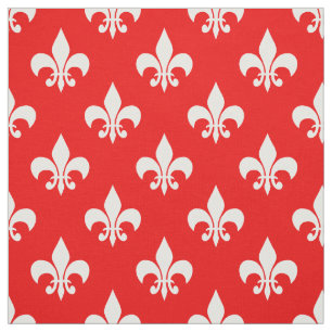 Tecido Têxtil de Fleur-de-lis Branca-Vermelha