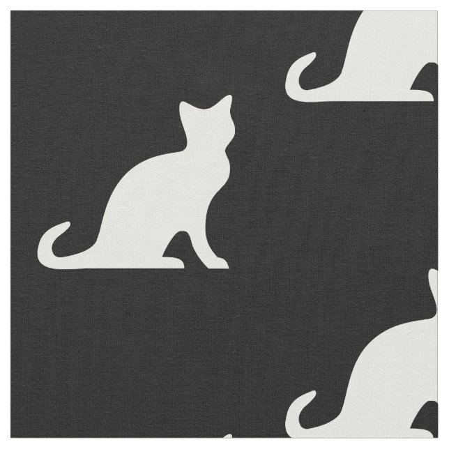 Tecido têxtil de silhueta de gato preto e branco f (Detalhe)