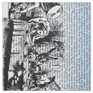 Tecido Texto de Alice do vintage e azul dobro da beira
