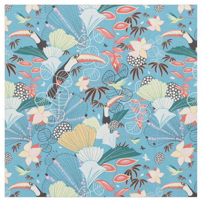 Tecido Textura tropical com Toucans e colibris (Detalhe)