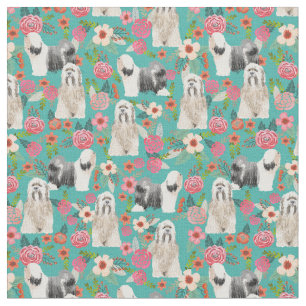 Tecido Tibetano Terrier vintage floral turquoise