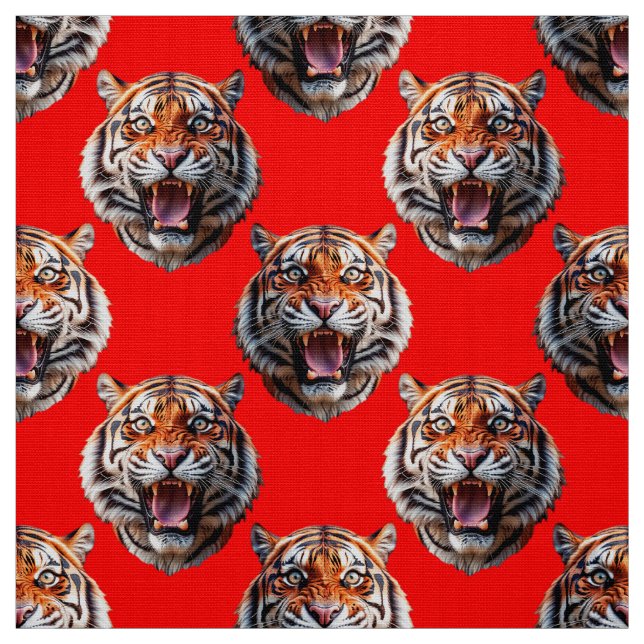 Tecido Tiger Head Pattern Design Red (Modelo)