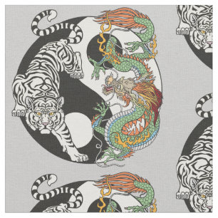 Tecido Tigre branco versus dragão verde no yin yang f