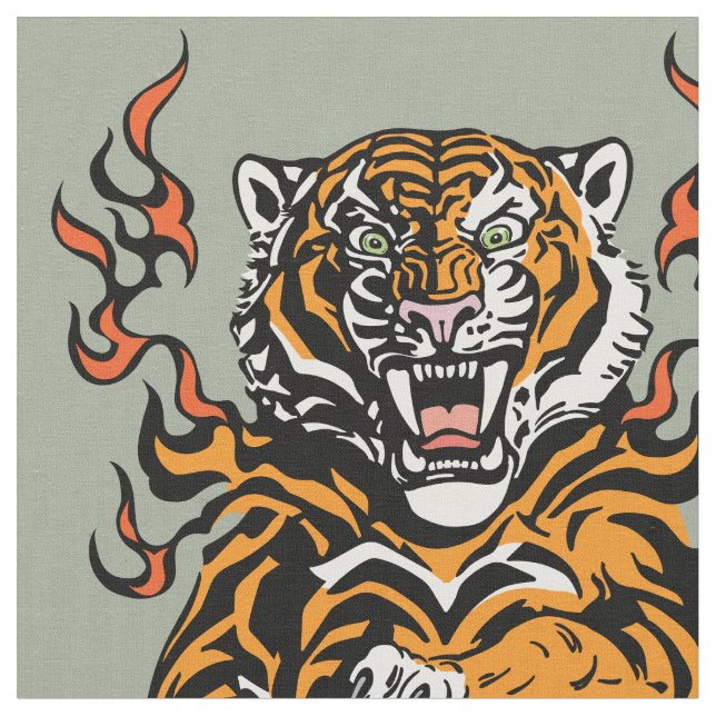 Tecido Tigre irritado em línguas de chamas (Detalhe)
