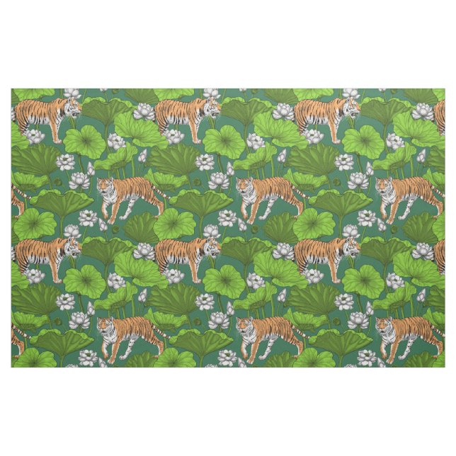 Tecido Tigres na lagoa branca de lótus (Fat Quarter)
