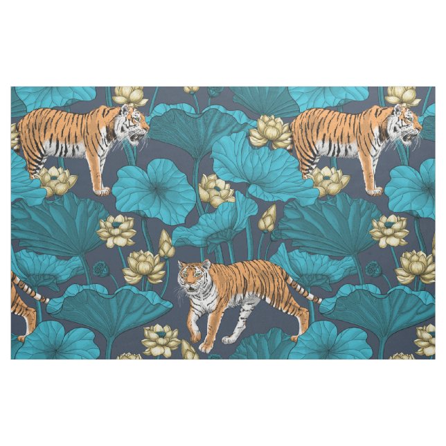 Tecido Tigres no lago de lótus amarelo (Fat Quarter)