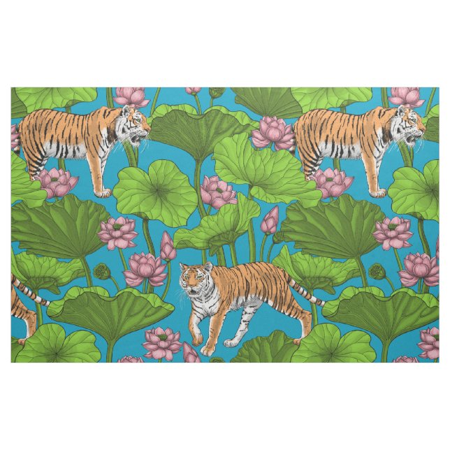 Tecido Tigres no lago de lótus rosa (Fat Quarter)