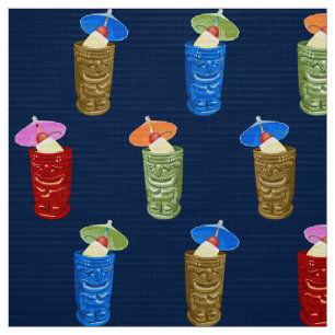 Tecido Tiki Mugs Retro Hawaiian Tropical Bebidas