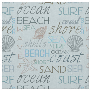 Tecido Tipografia e escudos da praia do mar e do surf