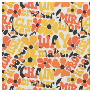 Tecido Tipografia Floral Cristã-Retro-Vibrante