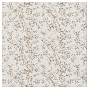 Tecido Toile Castanho com Flores e Ramificações