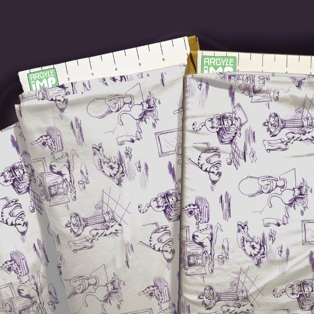 Tecido Toile De Banheiro De Gato Roxo (close-up with ruler)