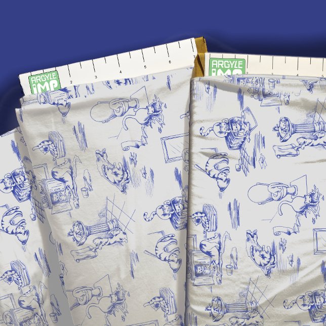 Tecido Toile De Banheiro De Gato Selvagem Azul (close-up with ruler)