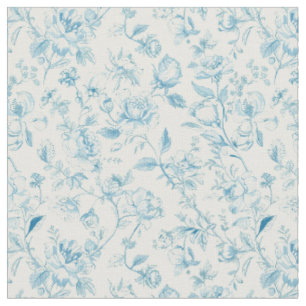 Tecido Toile de jouy Azul Chinoiseries Peônias Floral