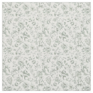 Tecido Toile-De-Jouy Floral em Verde Sálvia Vintage em Aq