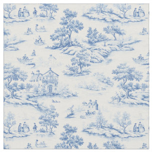 Tecido Toile de Jouy francês clássico azul