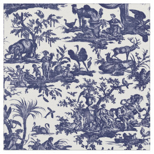 Tecido Toile de Jouy Quatro Partes do padrão azul mundial