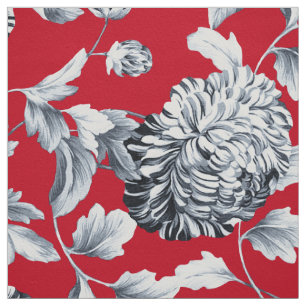 Tecido Toile Floral de Cinza de Prata Vermelha