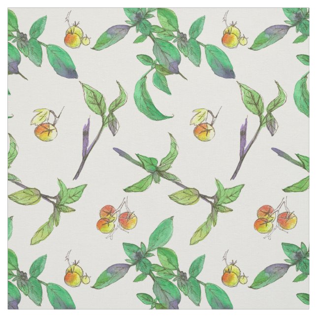 Tecido Tomates Basil Herbes Aquarela (Modelo)