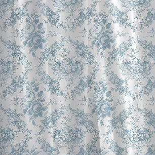 Tecido Torno Floral Branco e Azul gravado Elegante