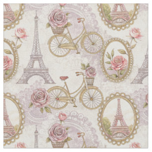 Tecido Torre Eiffel Romântica de Paris e Design Floral de