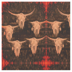Tecido Touro Crânio Oeste Cria Vermelho Vermelho