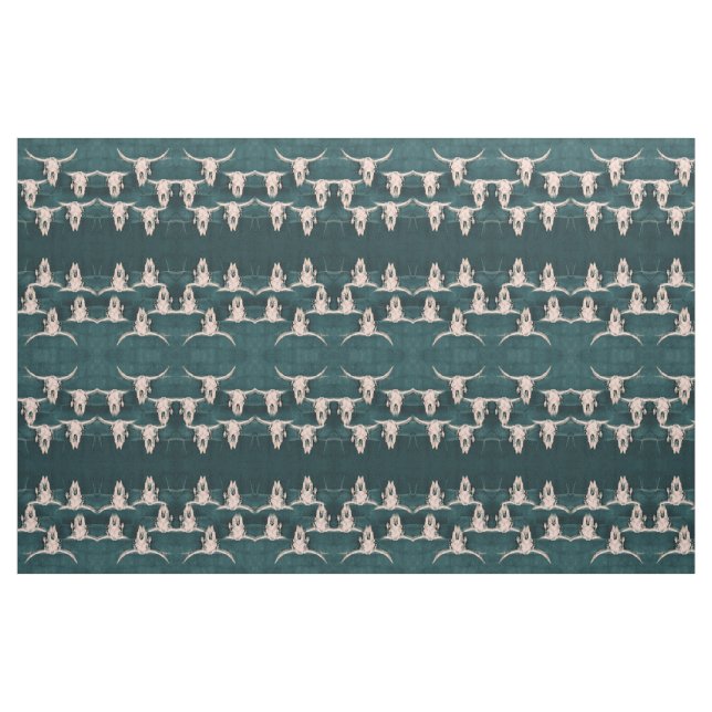 Tecido Touro Crânio Russo Vintage Verde Verde Ocidental (Fat Quarter)