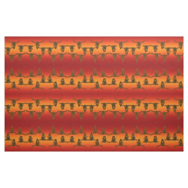 Tecido Touro Crânios Laranja Russo Amarelo Marrom Ocident (Fat Quarter)