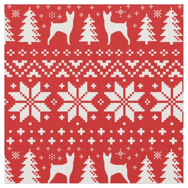 Tecido Toy Fox Terrier Silhouettes Natal Natal Xmas (Detalhe)