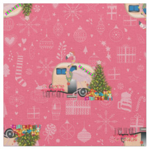 Tecido trailer de natal rosa, papais noeis flamingos