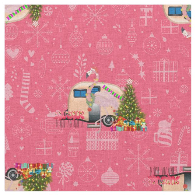 Tecido trailer de natal rosa, papais noeis flamingos (Detalhe)