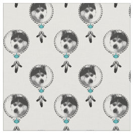 Tecido Traumfänger Husky Medaillon mit Adlerfedern