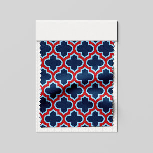 Tecido Trellis, Latice, Quatrefoil, azul e vermelho marro