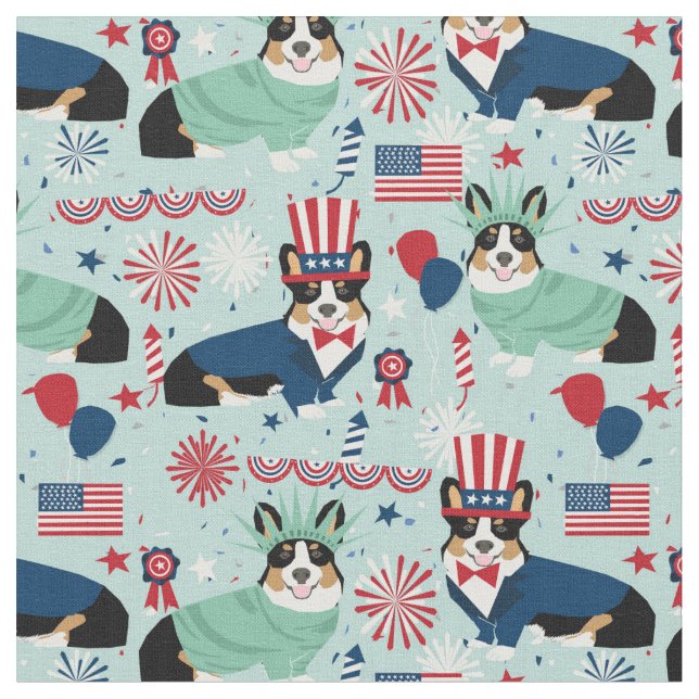 Tecido tri corgi dog usa patriótico (Detalhe)