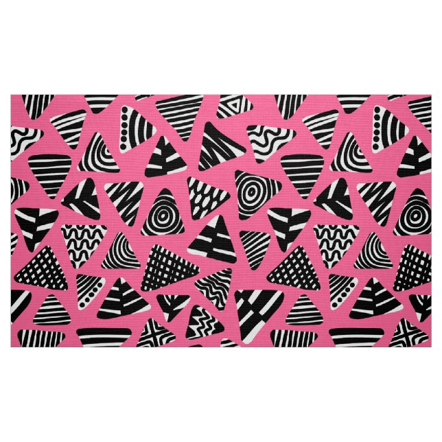 Tecido Triângulos 240121 - Preto e Branco em Rosa Profund (Fat Quarter)