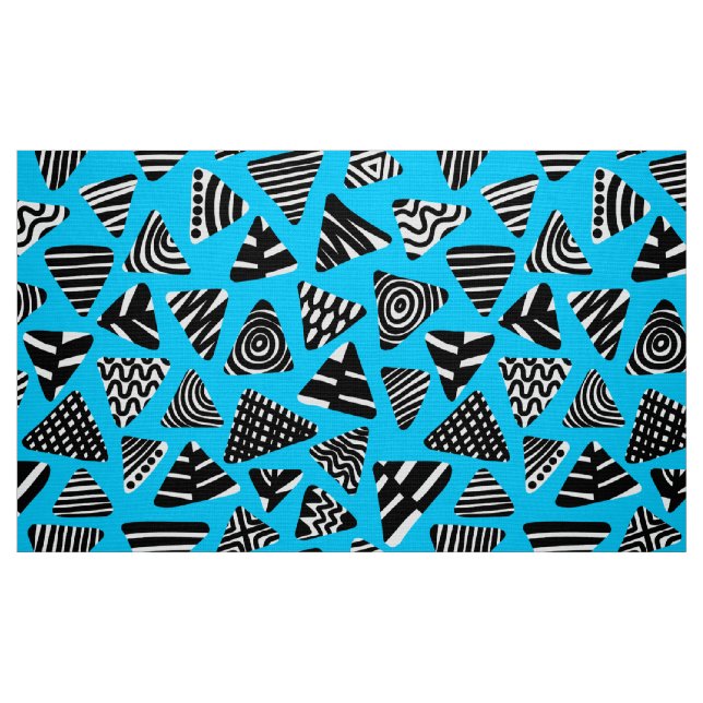 Tecido Triângulos 240121 - Preto e Branco sobre Azul-Céu (Fat Quarter)