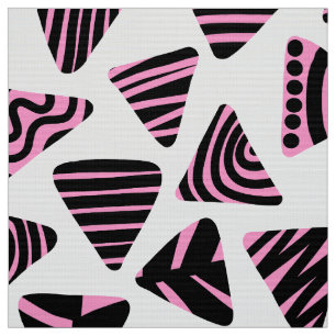 Tecido Triângulos 240121 - Preto e Rosa em Branco