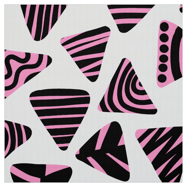 Tecido Triângulos 240121 - Preto e Rosa em Branco (Modelo)