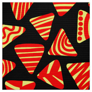 Tecido Triângulos 240121 - Vermelho e Amarelo em Preto