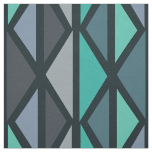 Tecido Triângulos de Arte Geométrica Retro Teal Preto