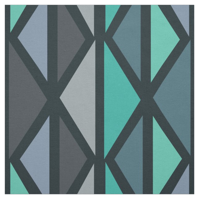Tecido Triângulos de Arte Geométrica Retro Teal Preto (Modelo)