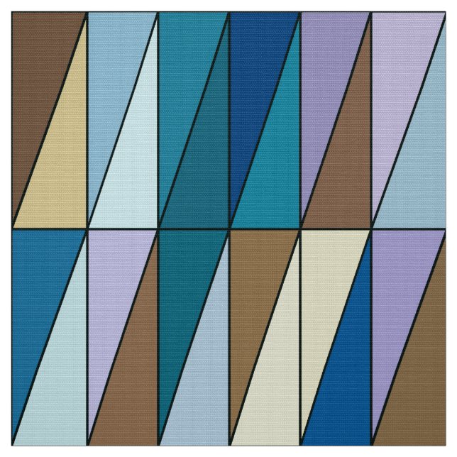 Tecido Triângulos Geométricos Modernos, Castanho Azul e C (Modelo)