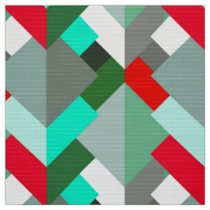 Tecido Triângulos, turquesa, vermelho, & cinzas abstrato