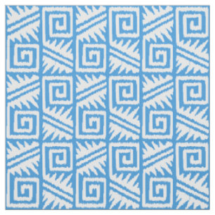 Tecido Tribal asteca de Ikat - azul-céu e branco